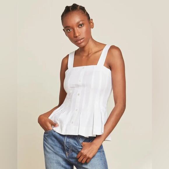 Veronica Beard Laura Pleated Top Sleeveless Tank Blouse White NWT Size 14 - Picture 1 of 6